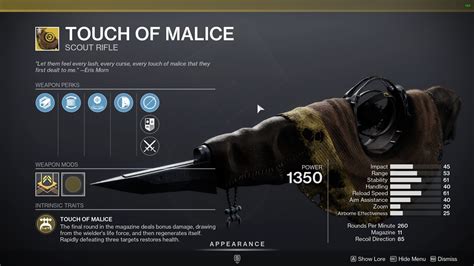 Recoil recovery Reduced by approximately 6. . Touch of malice drop rate